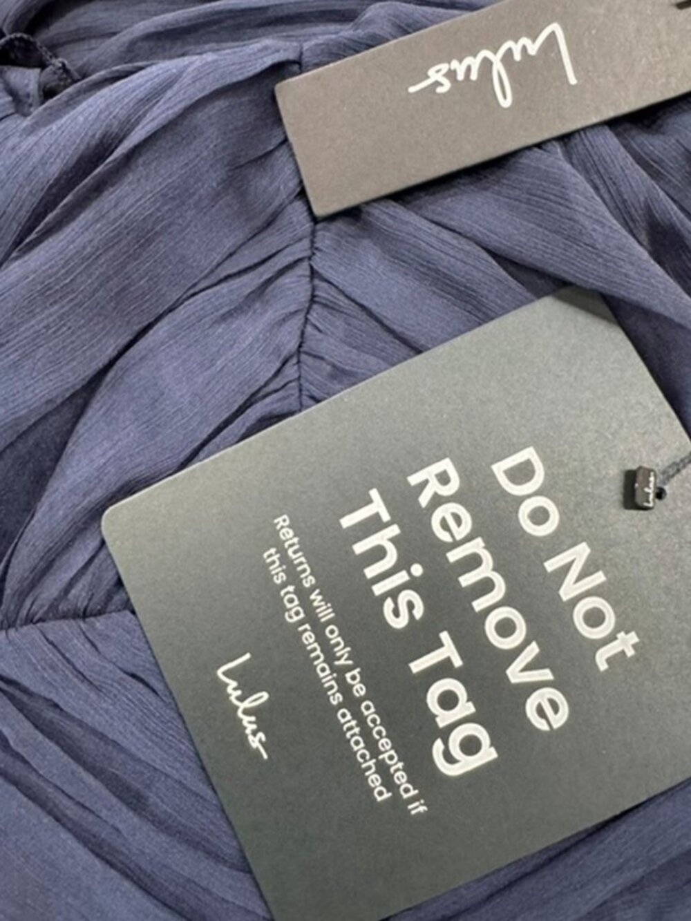 Lulus Laufey Navy Blue Pleated Drop Waist Midi Dress NWT - Picture 7 of 10